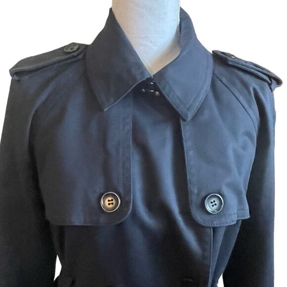 Club Monaco‎ Women Belted Trench Coat L Navy Classic Trendy Minimal Chic Capsule - Picture 11 of 16